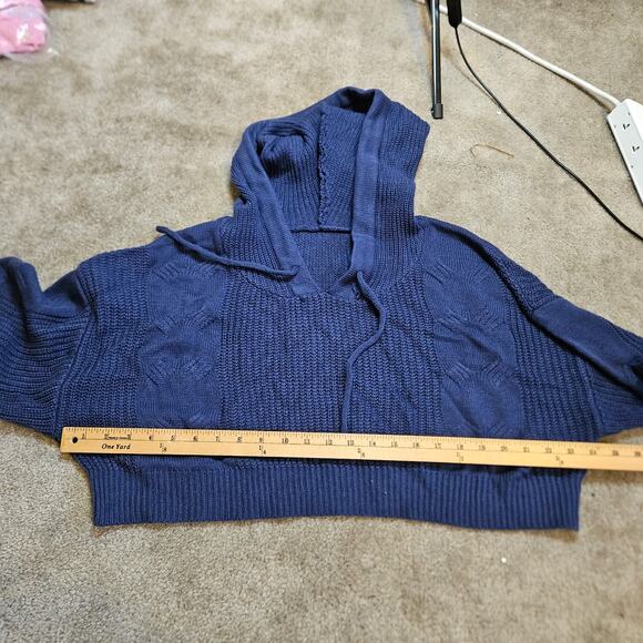 Dazy Size Extra Large XL Blue Sweater Crop Top String Hoody Hood - Picture 9 of 9